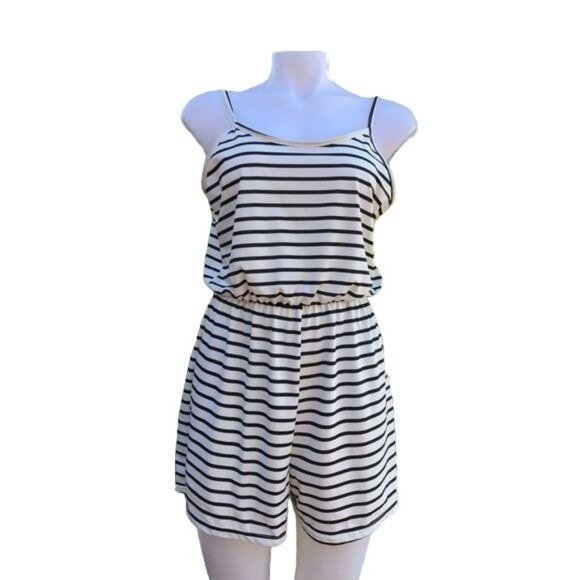 unknown Pants - Romper Shorts Striped Black and White Swim suit Cover Casual Wear